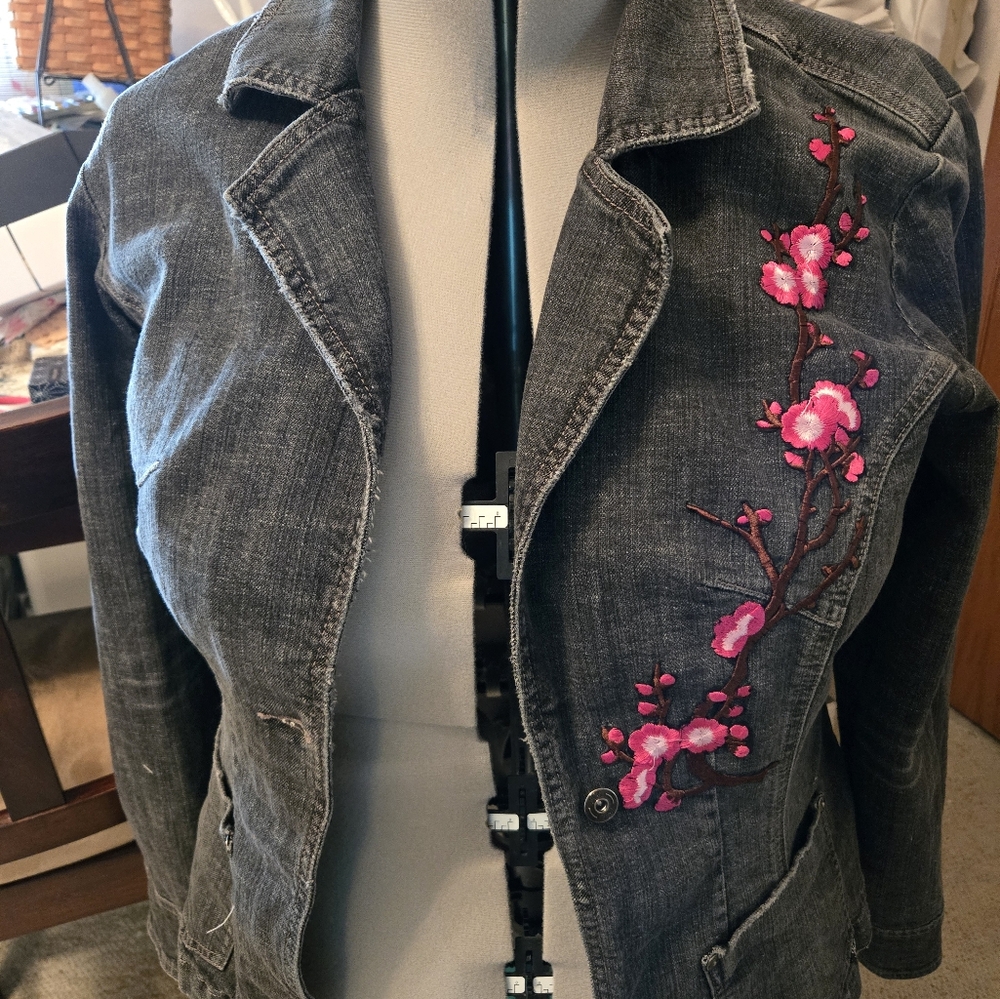 Vintage FUBU Blazer With Hand-Sewn Cherry Blossom Applique